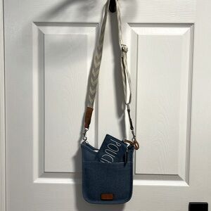 Rae Dunn Denim Canvas small Crossbody with change zip purse